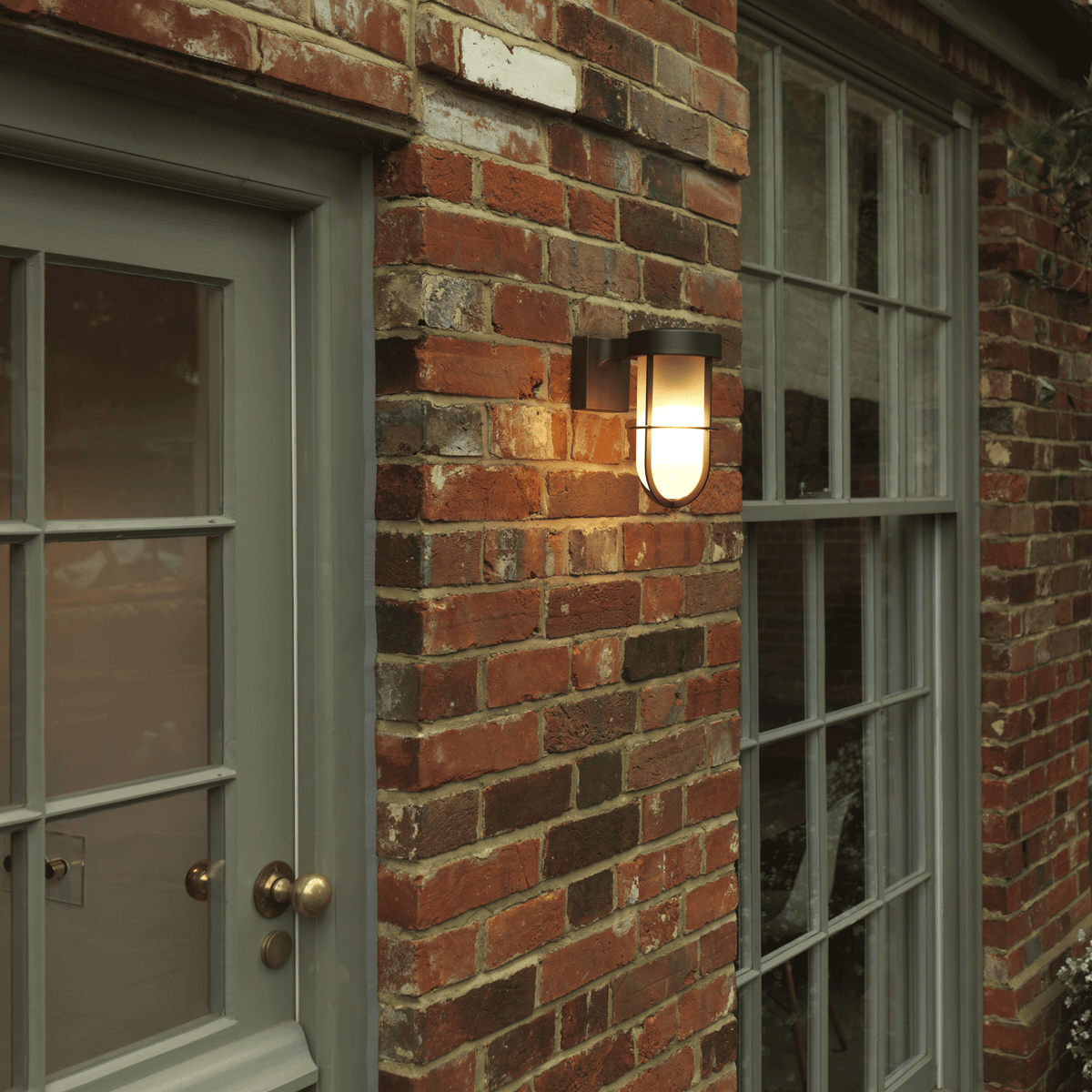 Cabin IP44 Frosted Glass Wall Light in Bronze