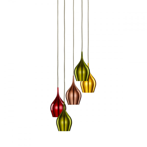 Vibrant Five Light Coloured Multi Drop Pendant