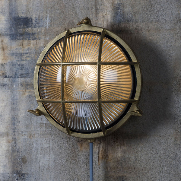 Devonport Round Coastal Exterior IP65 Brass Bulkhead Light