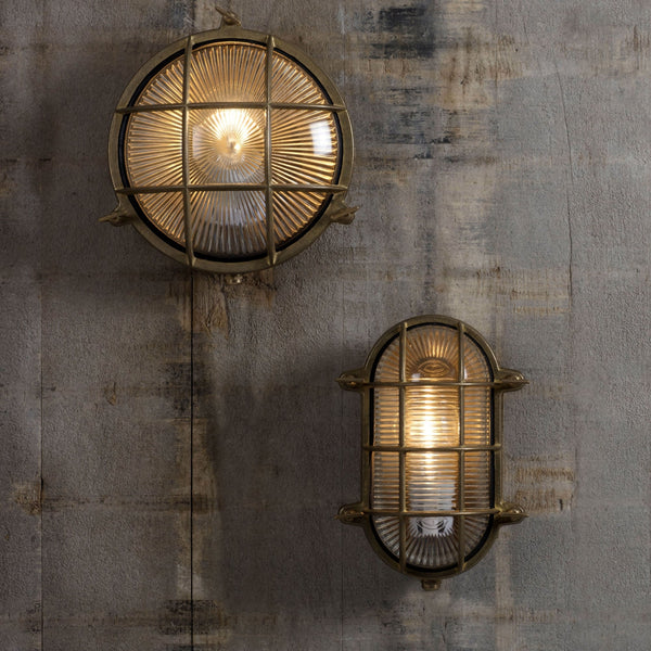 Devonport Round Coastal Exterior IP65 Brass Bulkhead Light