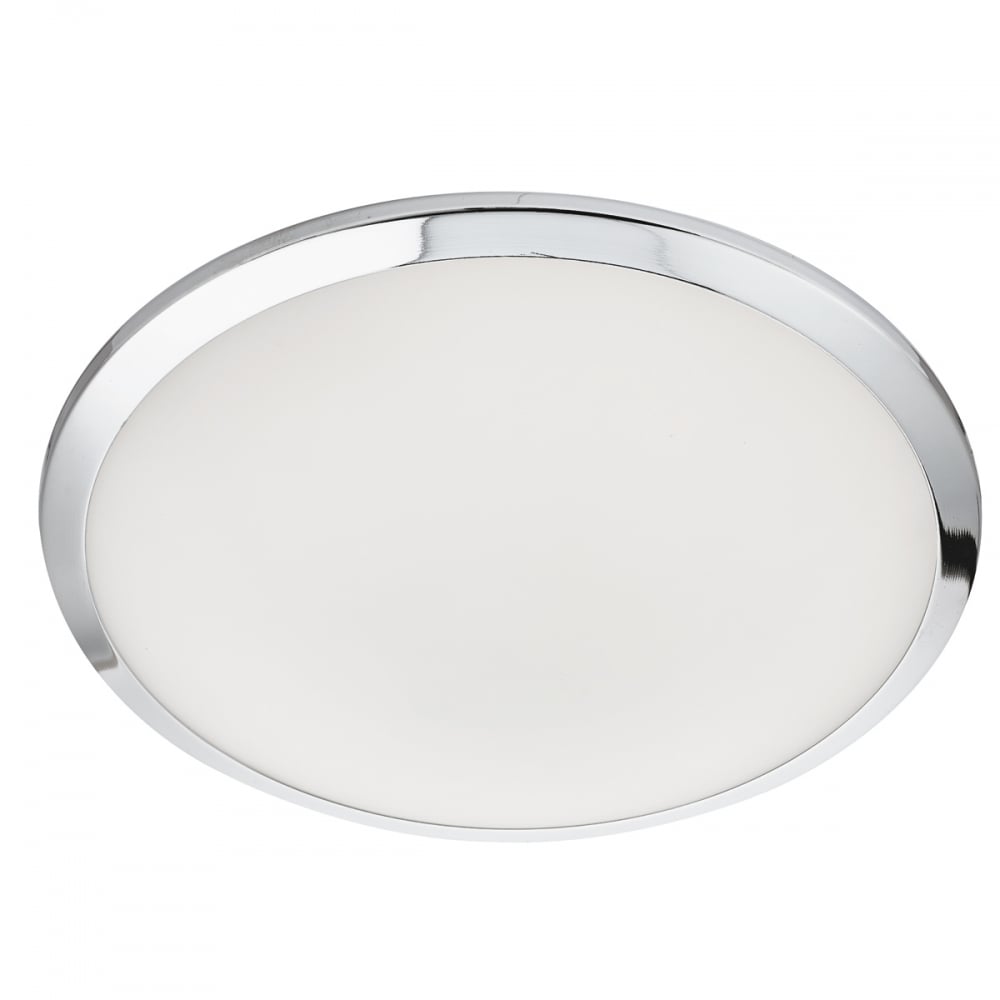 LED Bathroom IP44 Flush Fitting with Chrome Trim and Frosted Glass Shade
