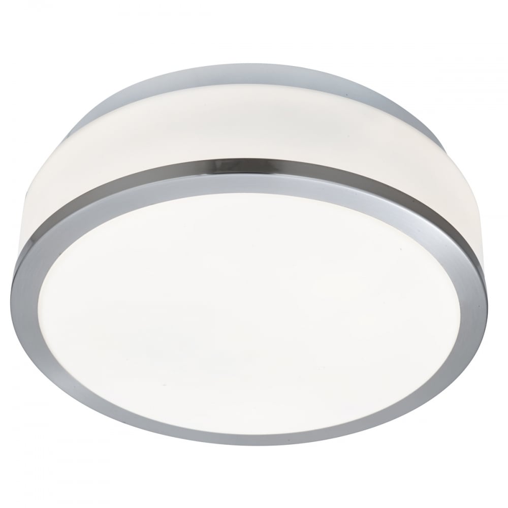 Satin Silver Trim with Opal Glass Shade IP44 Bathroom Ceiling Light