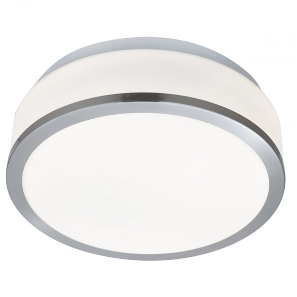 Satin Silver Trim with Opal Glass Shade IP44 Bathroom Ceiling Light