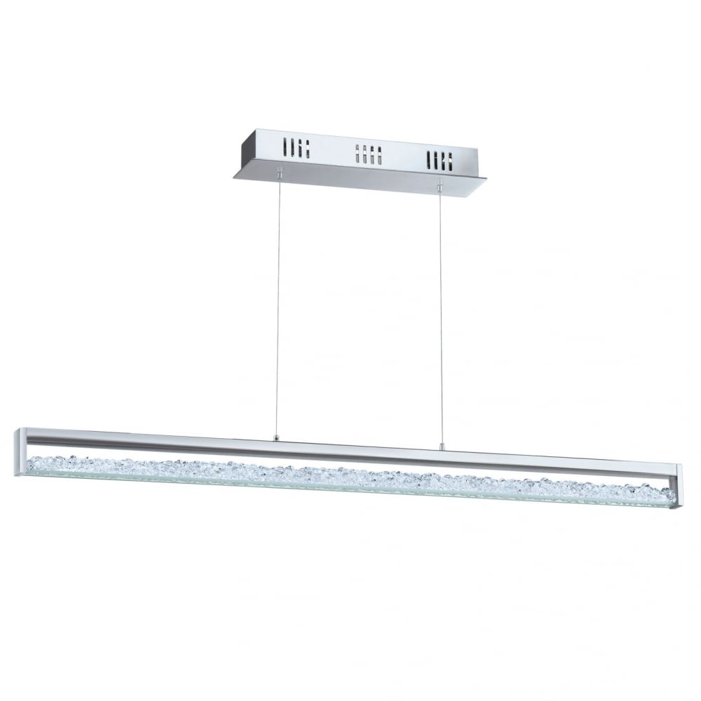 Cardito 1 LED Bar Pendant in Chrome with Clear Glass Crystal Design