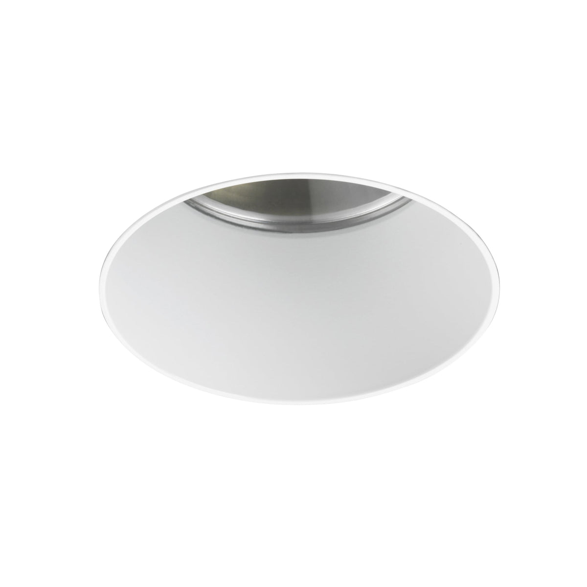 White recessed light fixture with a silver interior