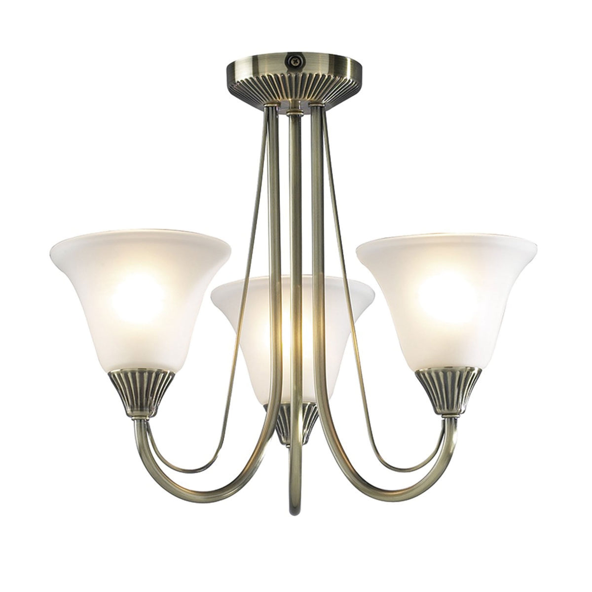 Boston 3lt Semi Flush Ceiling Light in Antique Brass