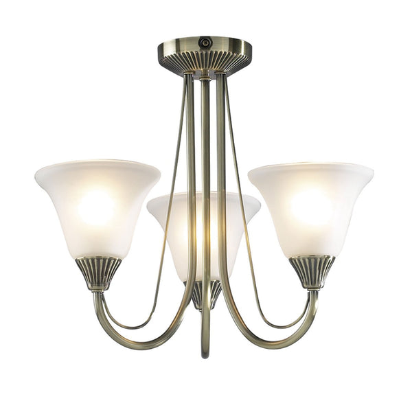 Boston 3lt Semi Flush Ceiling Light in Antique Brass