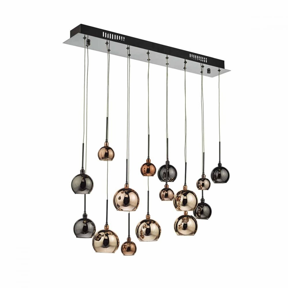 Aurelia 15 Light Bar Pendant in Black Chrome and Copper