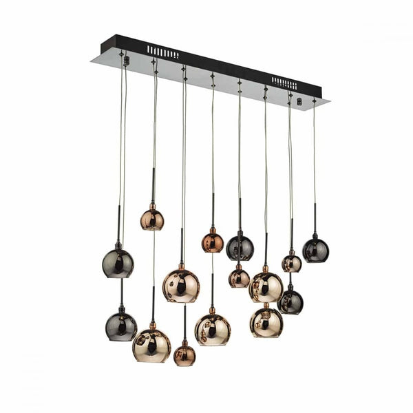 Aurelia 15 Light Bar Pendant in Black Chrome and Copper