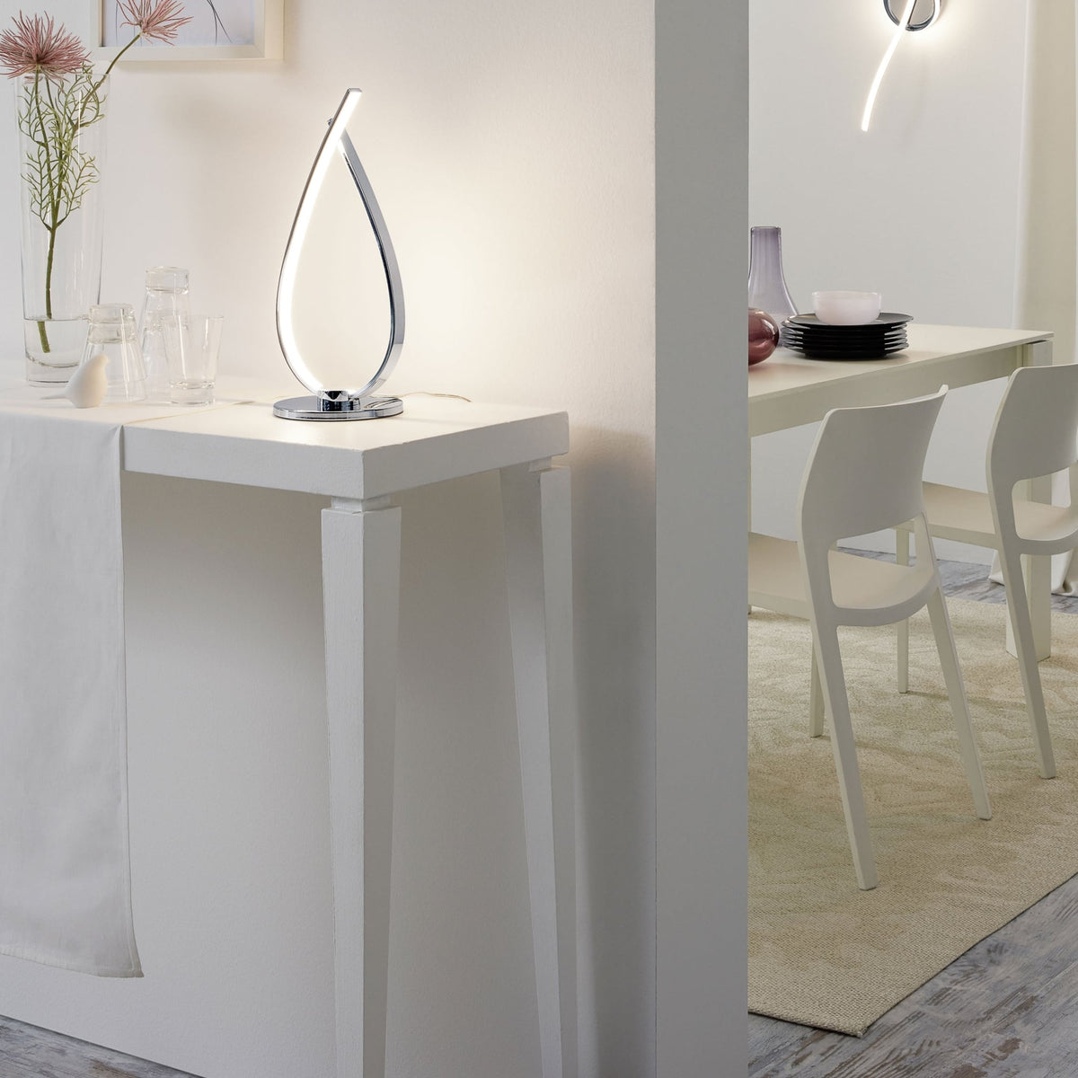 Roncade Two Arm Curve LED Table Lamp in Chrome