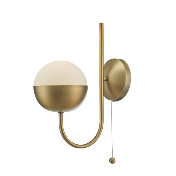 Andre Switched Wall Light IN Aged Brass With Opal Glass Shade