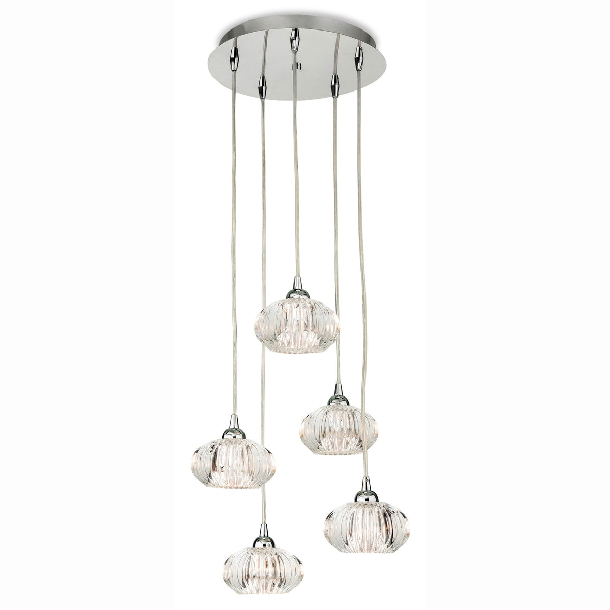 Lisbon Five Drop Chrome and Glass Pendant Light
