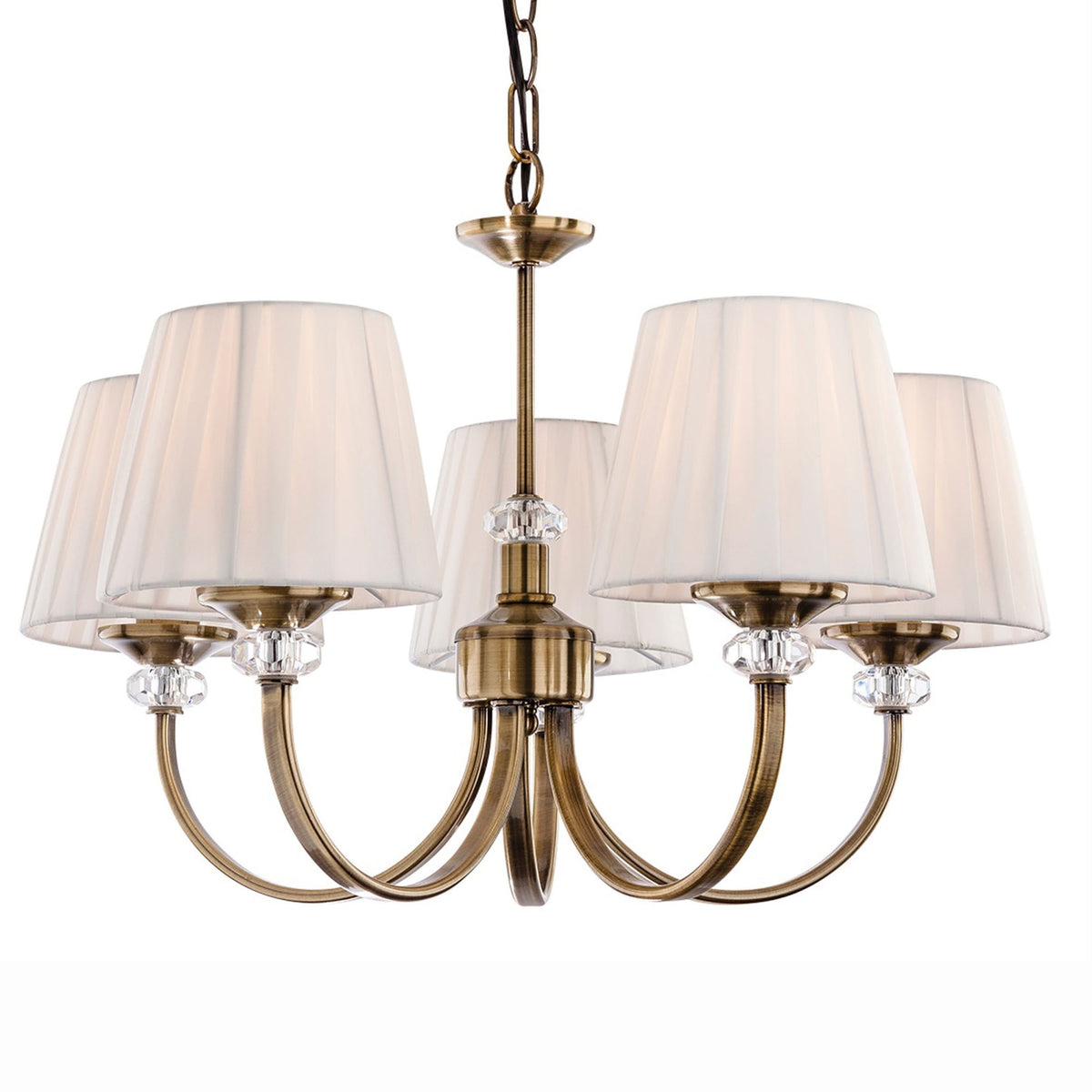 Langham Five Arm Pendant Light in Antique Brass