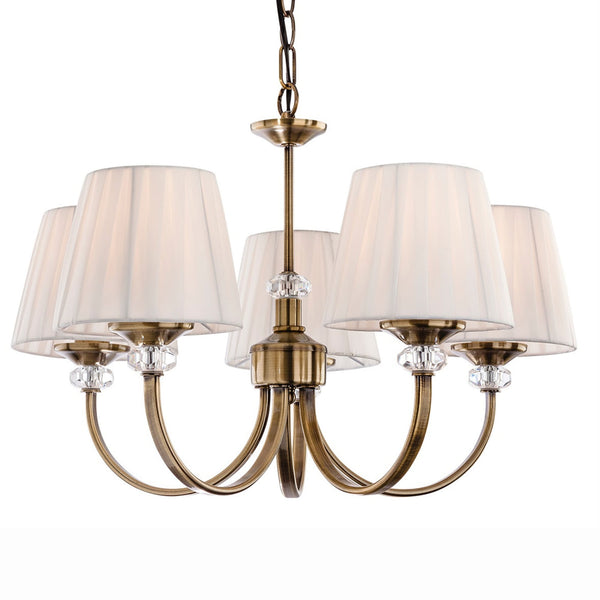 Langham Five Arm Pendant Light in Antique Brass