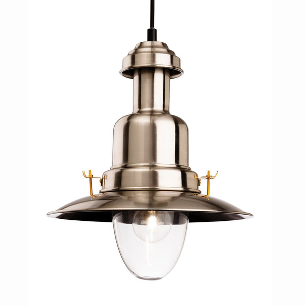 Classic Fisherman Pendant in Brushed Steel and Clear Glass