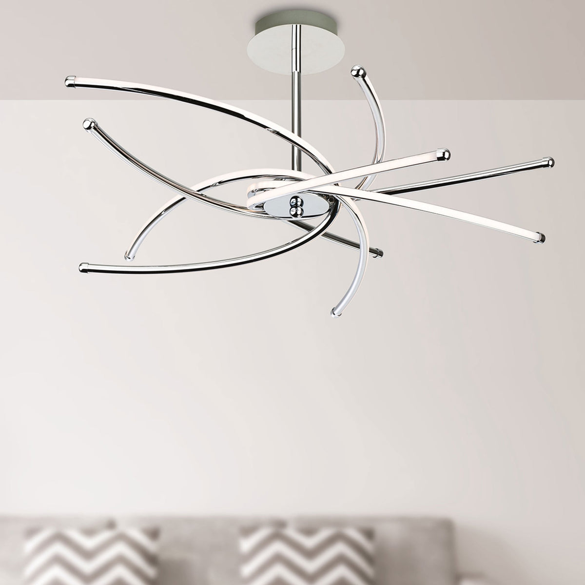 Caprice Curve Chrome LED Semi Flush Ceiling Multi Arm LED Light