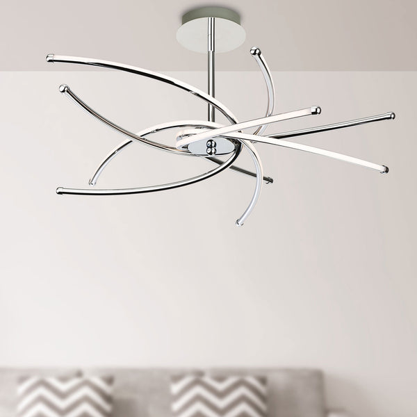 Caprice Curve Chrome LED Semi Flush Ceiling Multi Arm LED Light