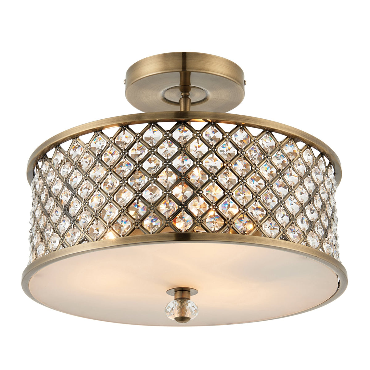 Hudson 3 Light Ceiling Semi Flush Fitting in Antique Brass