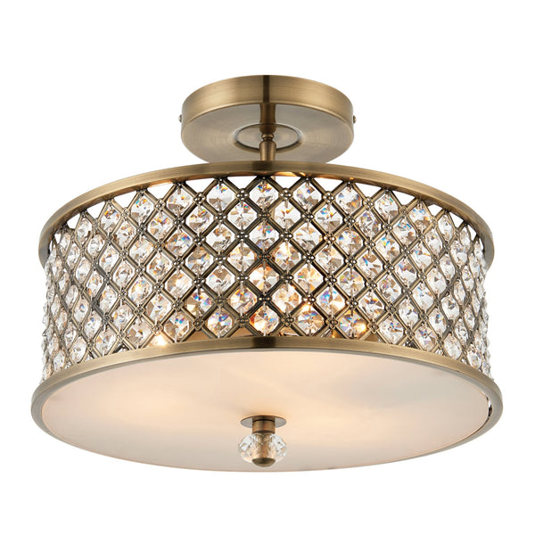 Hudson 3 Light Ceiling Semi Flush Fitting in Antique Brass