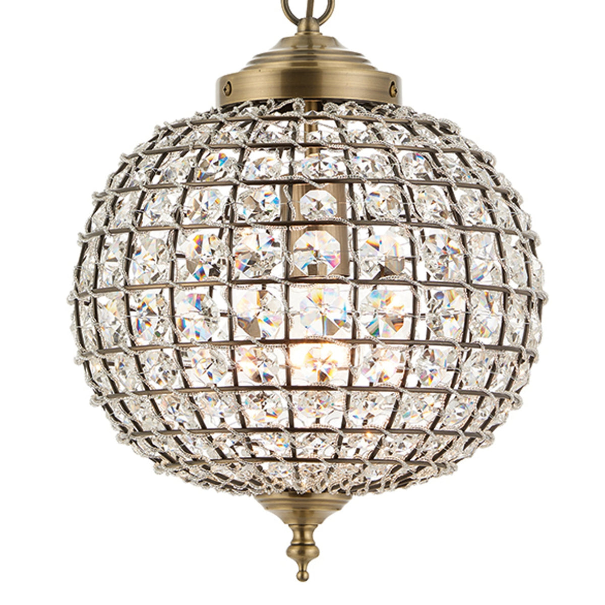 Tanaro 1 Light Clear Glass Bead Pendant in Antique Brass