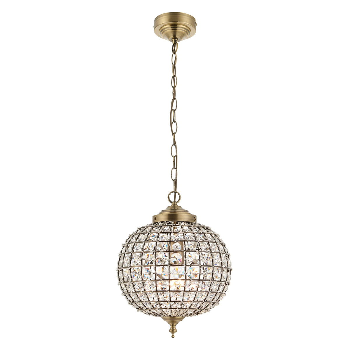 Tanaro 1 Light Clear Glass Bead Pendant in Antique Brass