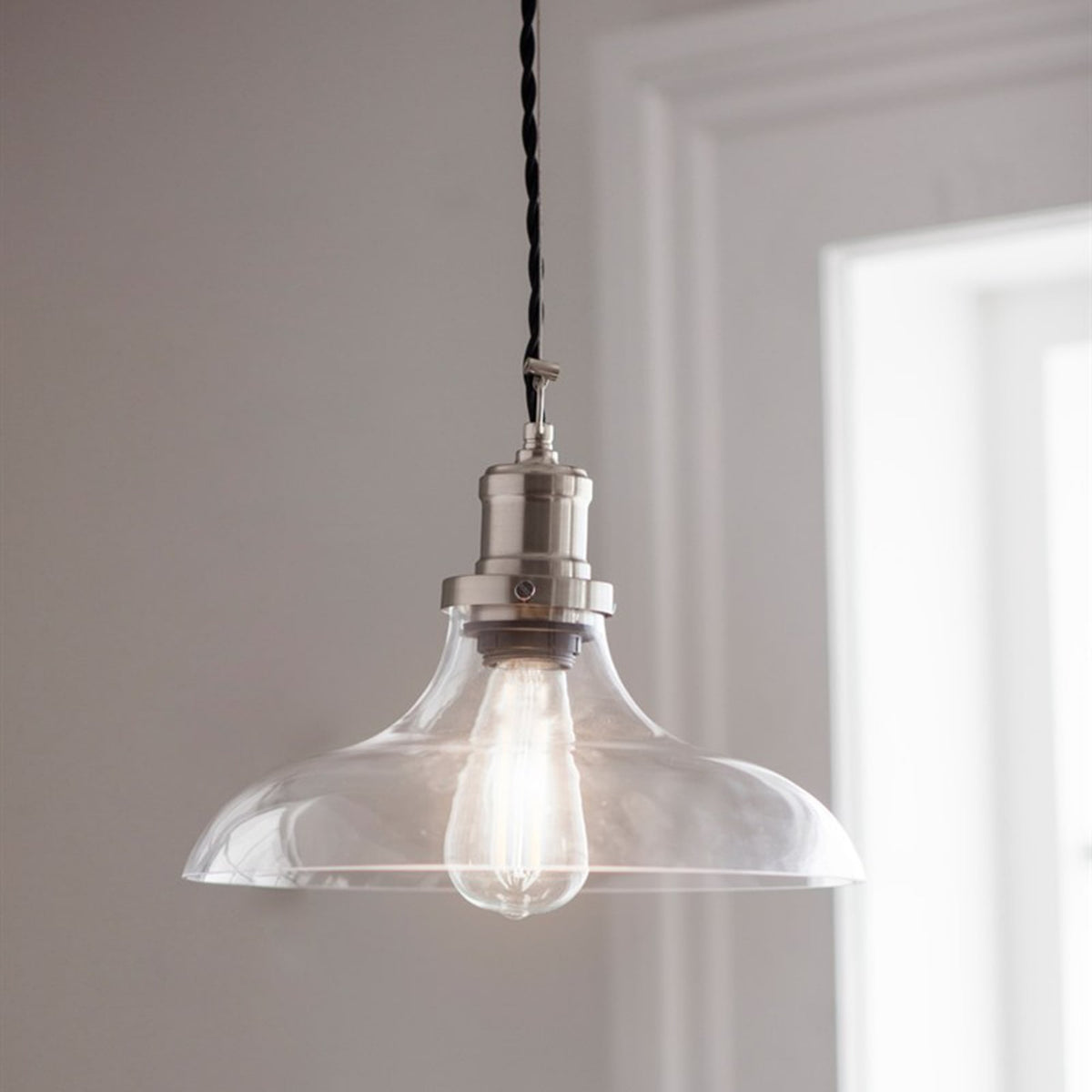 Hoxton Large Glass and Satin Nickel Pendant Light