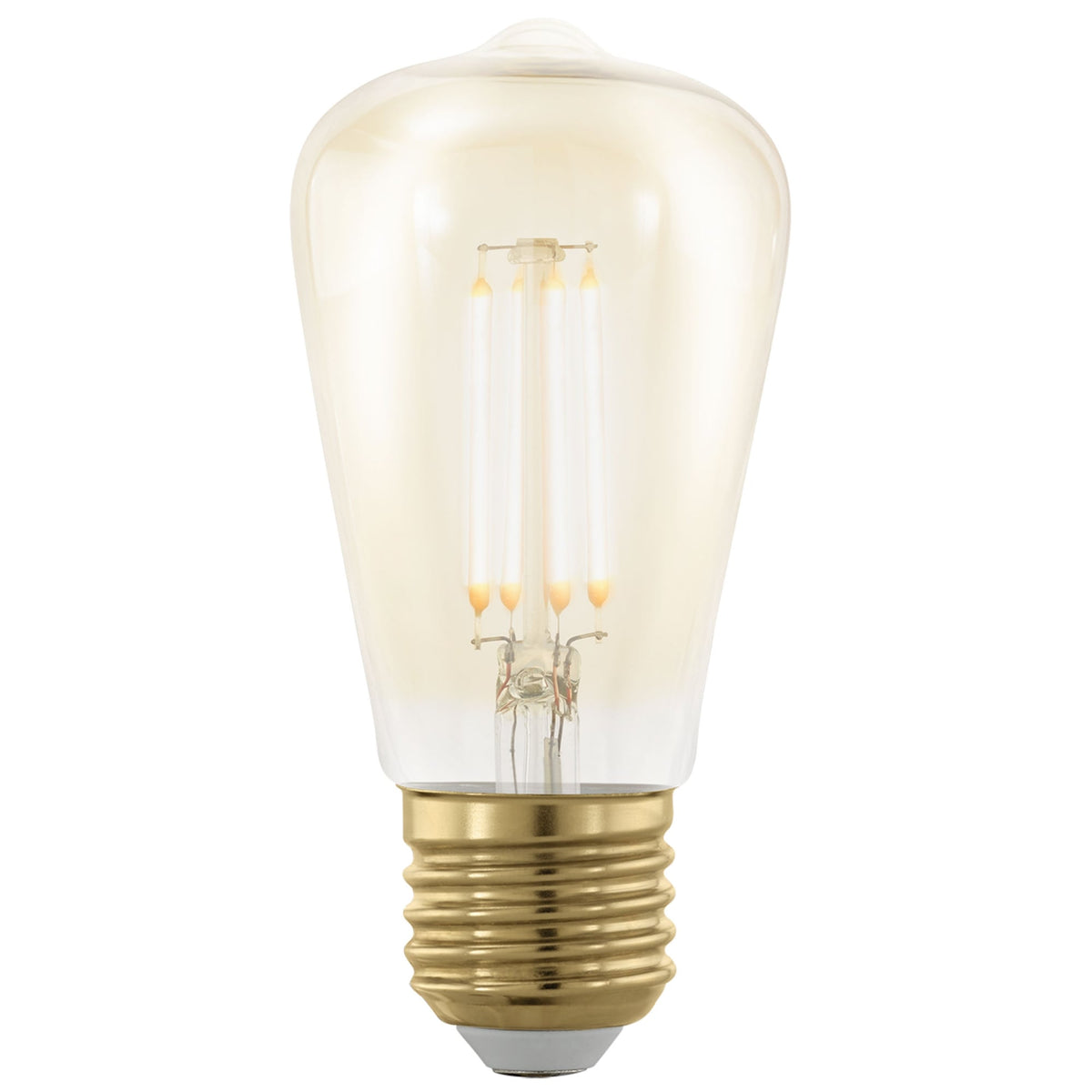 A vintage-style LED light bulb with an Edison screw base and warm amber glow.