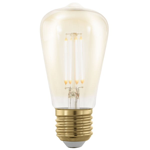 A vintage-style LED light bulb with an Edison screw base and warm amber glow.