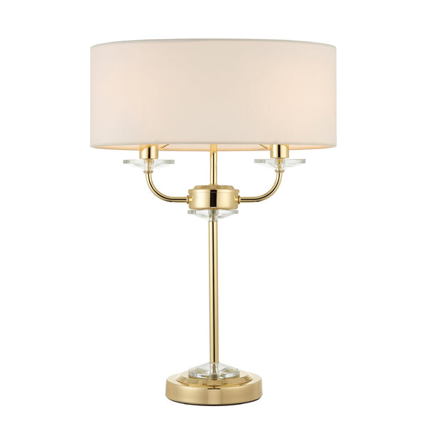 Nixon 2 Light Brass Effect Table Lamp with Vintage White Shade