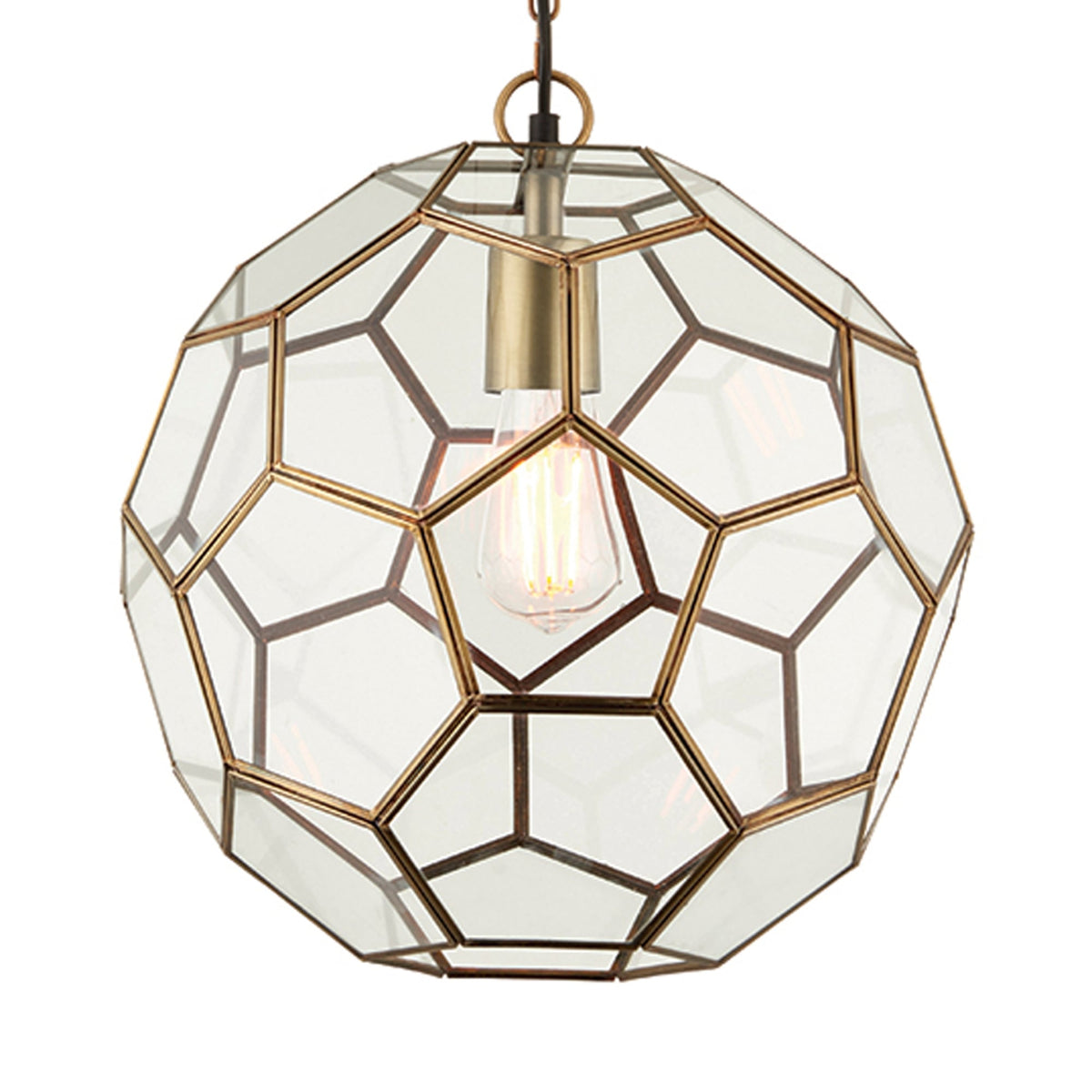 Miele 1 Hexagonal Glass Pendant Light in Antique Brass