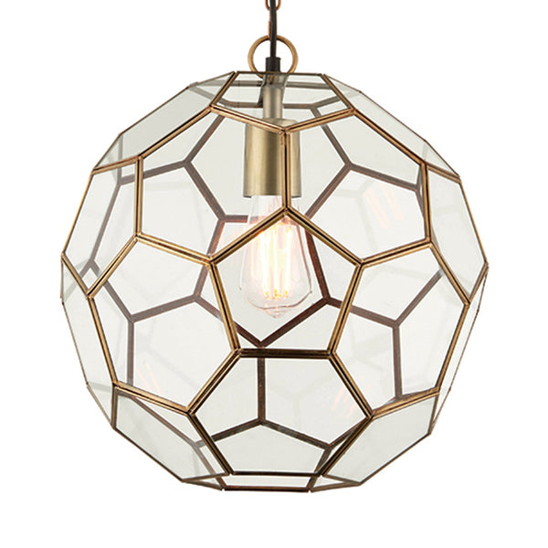 Miele 1 Hexagonal Glass Pendant Light in Antique Brass