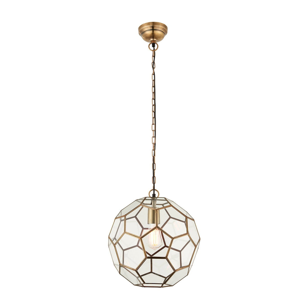 Miele 1 Hexagonal Glass Pendant Light in Antique Brass