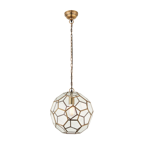 Miele 1 Hexagonal Glass Pendant Light in Antique Brass