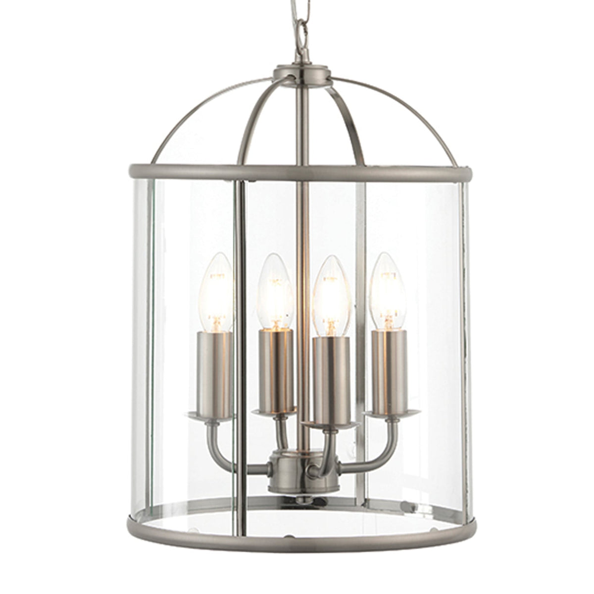 Lambeth 4 Light Pendant in Satin Nickel with Clear Glass
