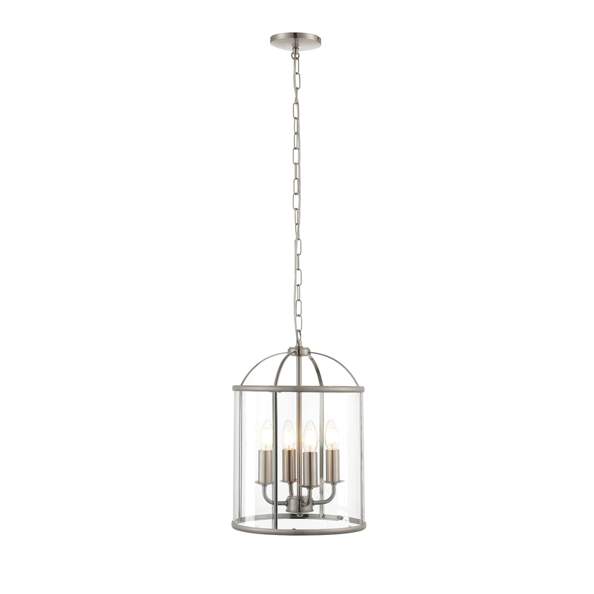 Lambeth 4 Light Pendant in Satin Nickel with Clear Glass