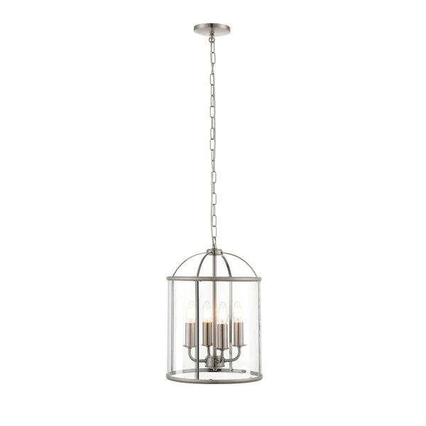 Lambeth 4 Light Pendant in Satin Nickel with Clear Glass