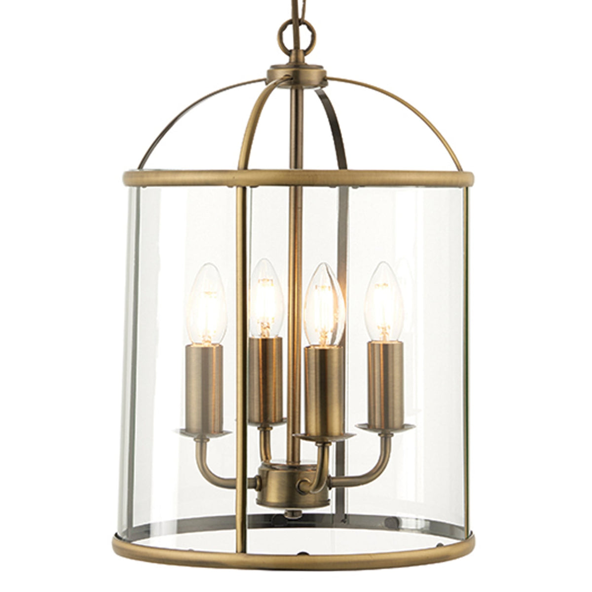 Lambeth 4 Light Pendant in Antique Brass with Clear Glass