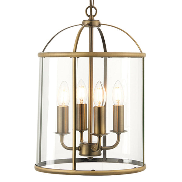 Lambeth 4 Light Pendant in Antique Brass with Clear Glass