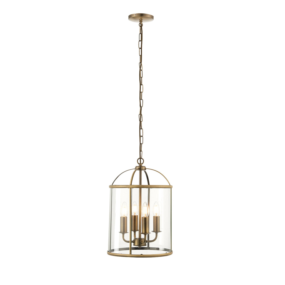 Lambeth 4 Light Pendant in Antique Brass with Clear Glass