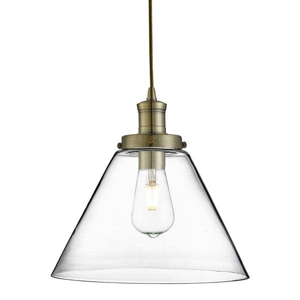 Pyramid Antique Brass Pendant With Clear Glass Shade