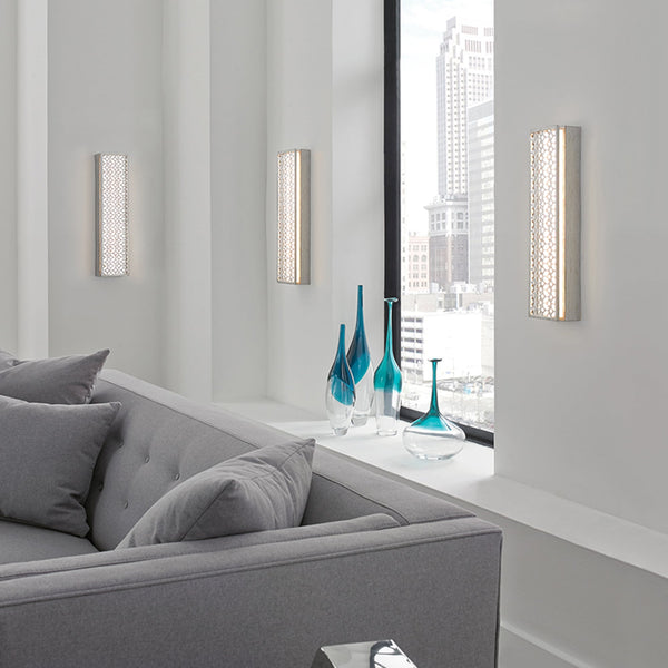 Kenney LED Wall Light in Sunrise Silver and White Linen