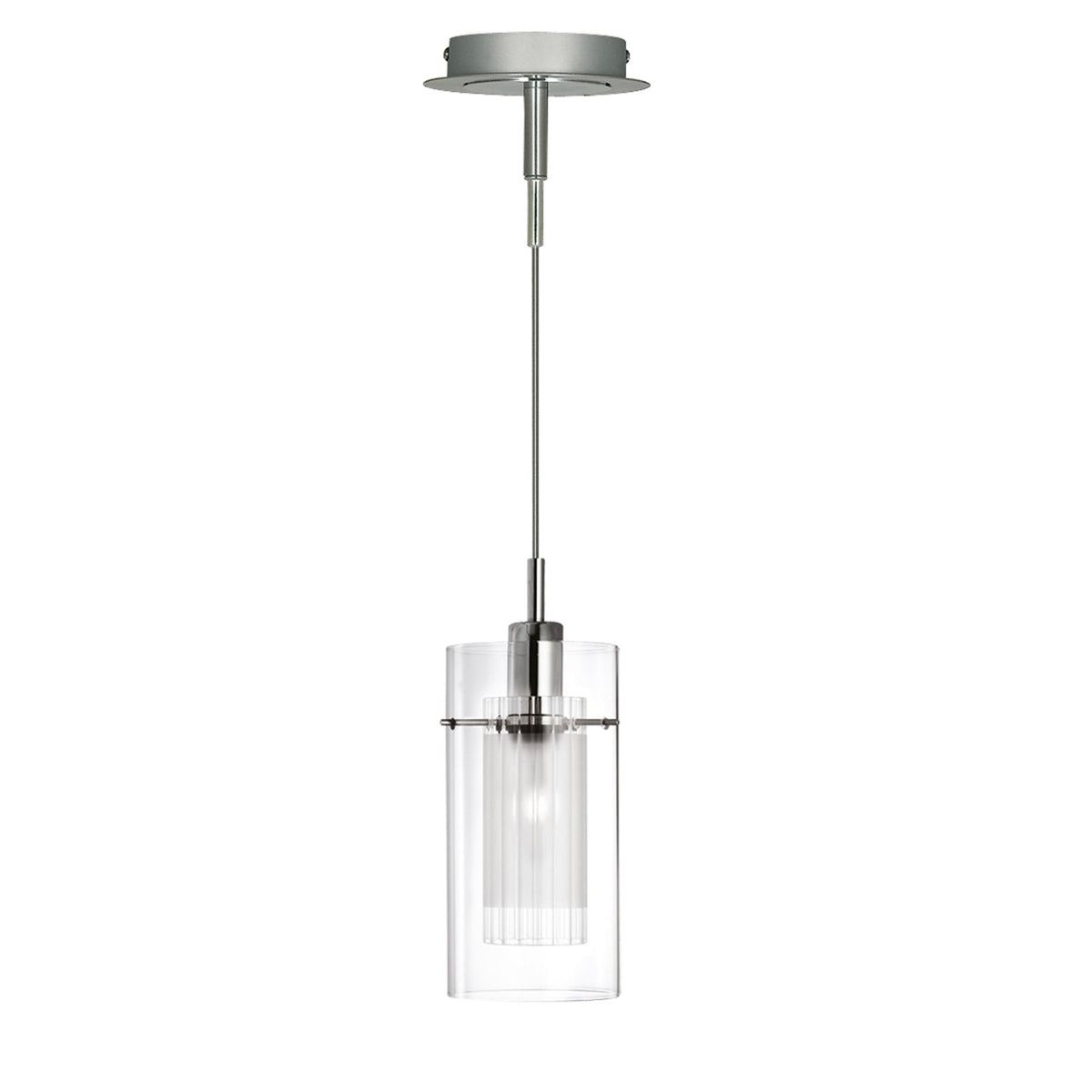 Duo 1 Satin Silver Single Drop Pendant with Glass Shades