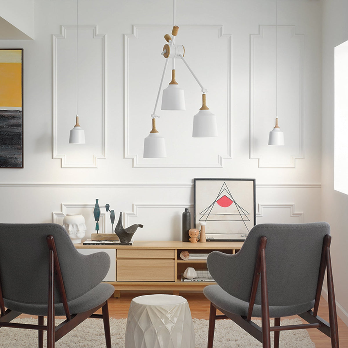 Danika 3 Light Linear Chandelier Pendant Light in White and Wood