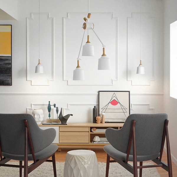 Danika 3 Light Linear Chandelier Pendant Light in White and Wood