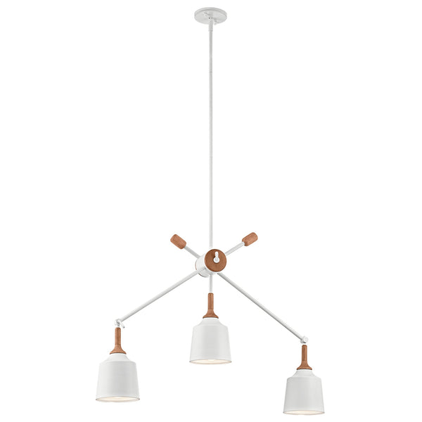 Danika 3 Light Linear Chandelier Pendant Light in White and Wood