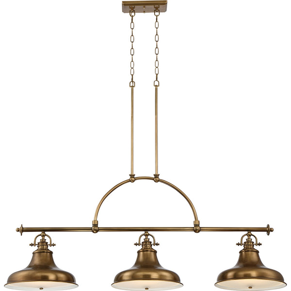 Emery Three Light Bar Pendant in Weathered Brass