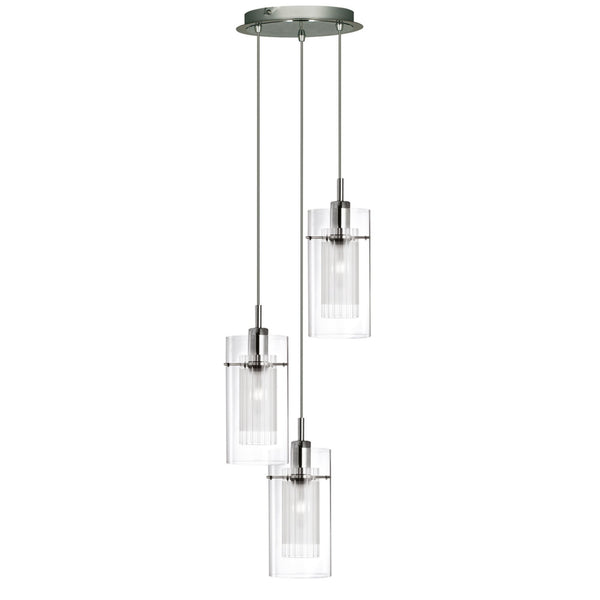 Duo 1 Satin Silver Triple Drop Pendant with Glass Shades