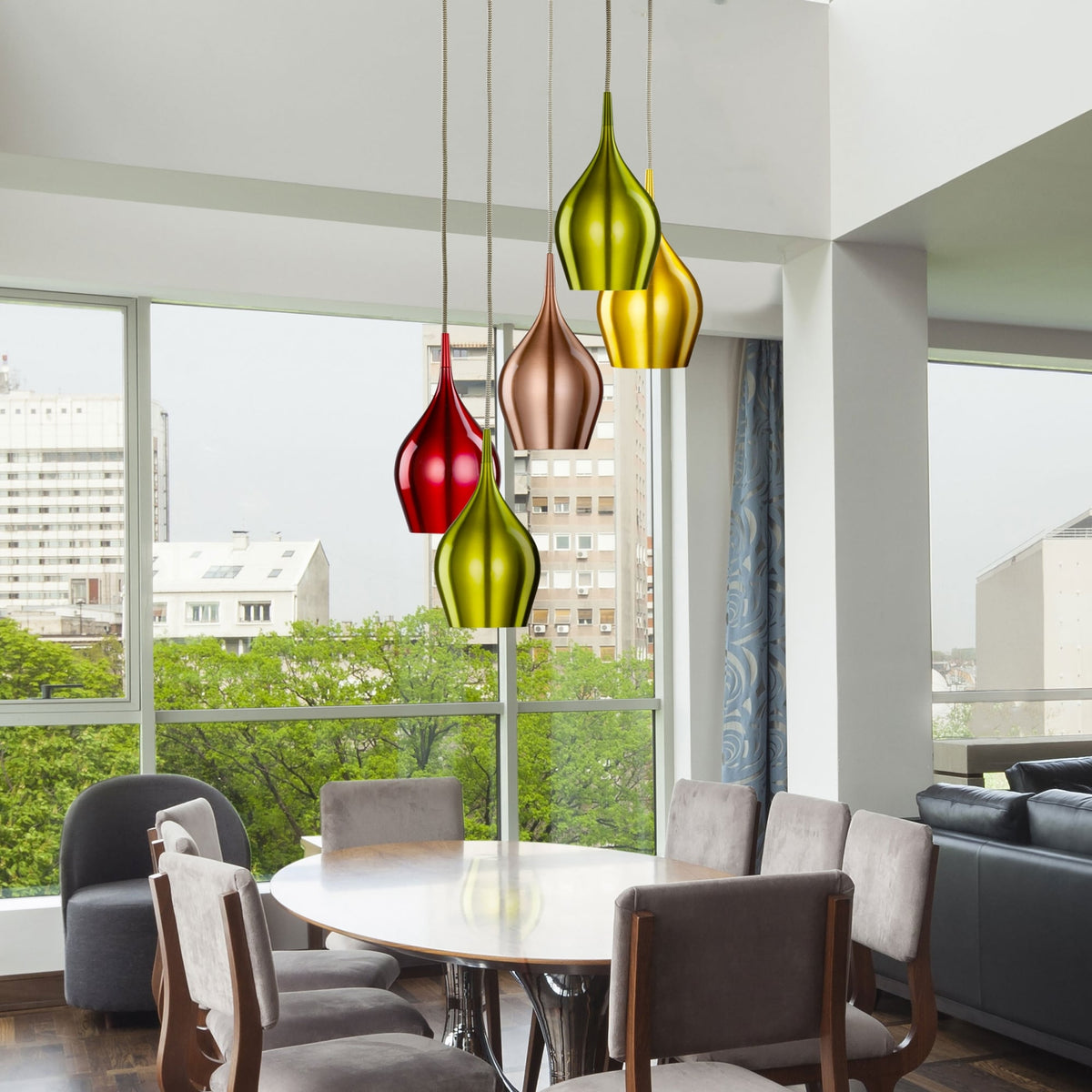 Vibrant Five Light Coloured Multi Drop Pendant