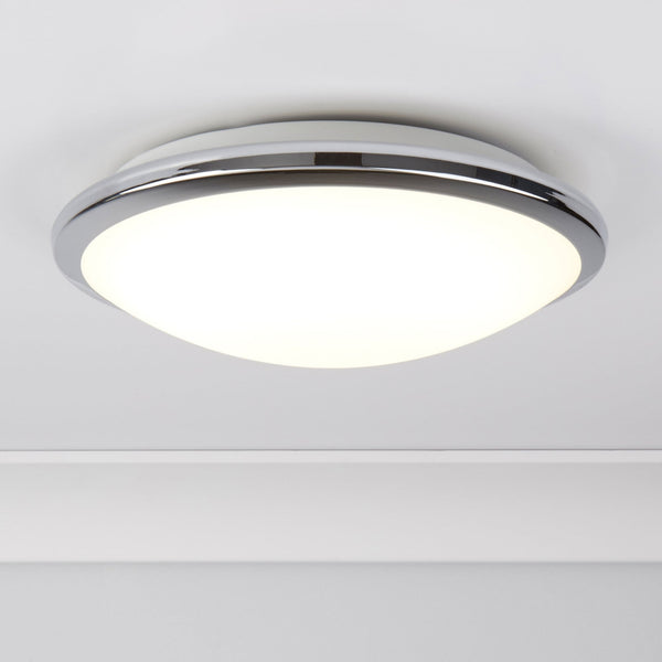 LED Bathroom IP44 Flush Fitting with Chrome Trim and Frosted Glass Shade