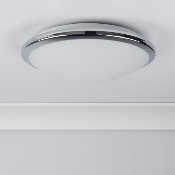 LED Bathroom IP44 Flush Fitting with Chrome Trim and Frosted Glass Shade